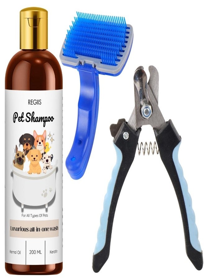 مجموعة شامبو الحيوانات الأليفة من ريجيس مع فرشاة تنظيف ومقص أظافر، غسول فاخر شامل للكلاب والقطط، 200 مل (عبوة من 3 قطع) - Image 1